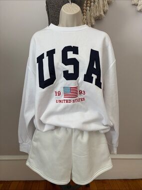 Aeropostale White USA Flag Sweatshirt with Navy Letters